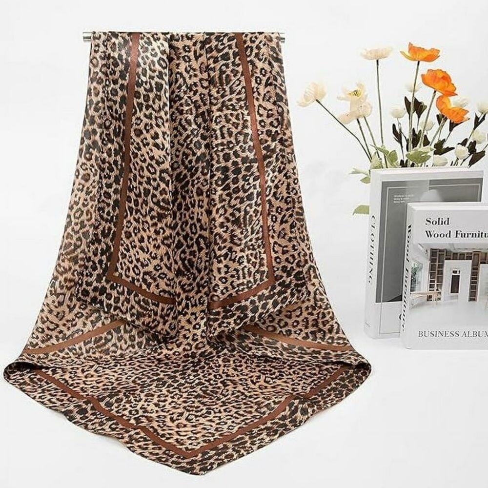 Leopard Print Silk Scarf Bandana - Picture 4 of 7
